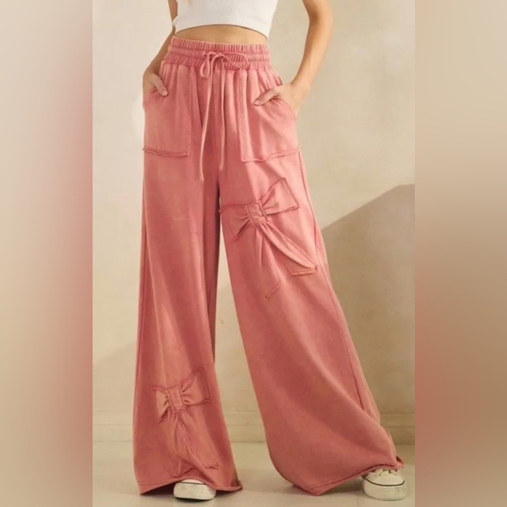 N34 Women's Pink Wide-Leg Pants with Bow Detail - Picture 4 of 6